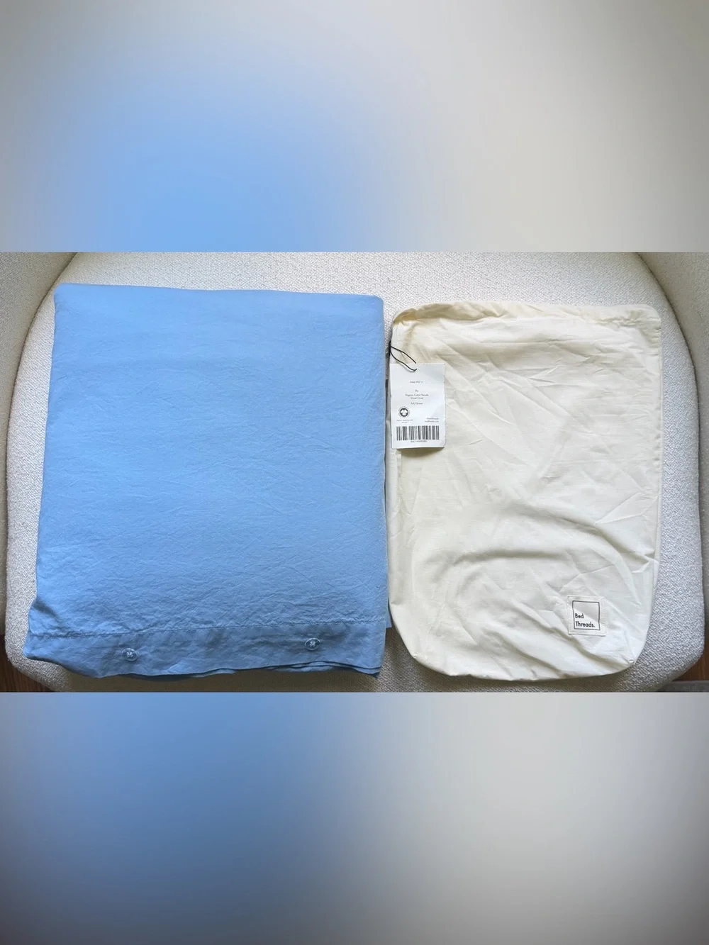Bed Threads Sky Blue Full-Queen Duvet Cover Organic Cotton Percale EUC with Tag